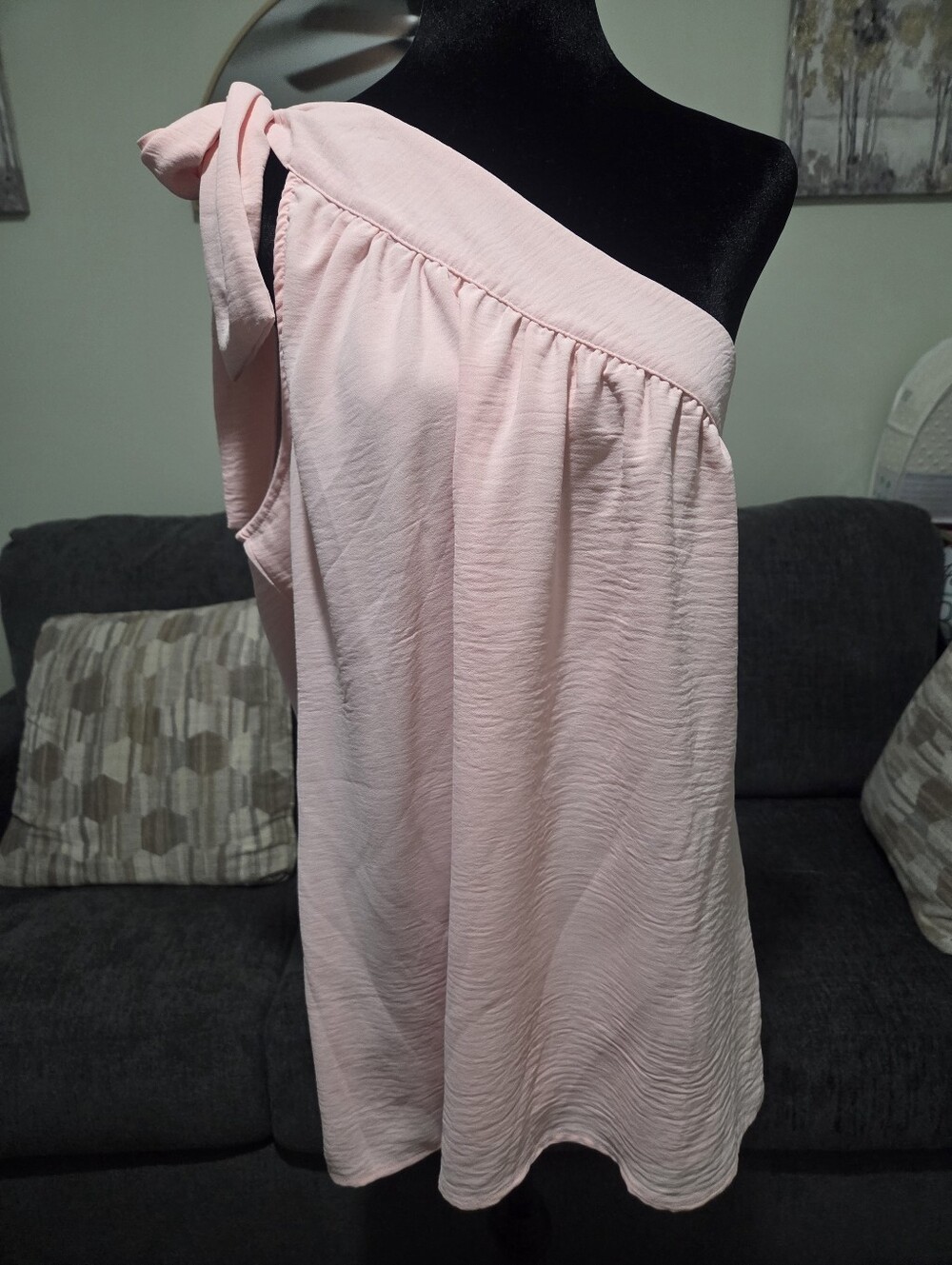 One-Shoulder Pink Women's Dress with Tie Strap